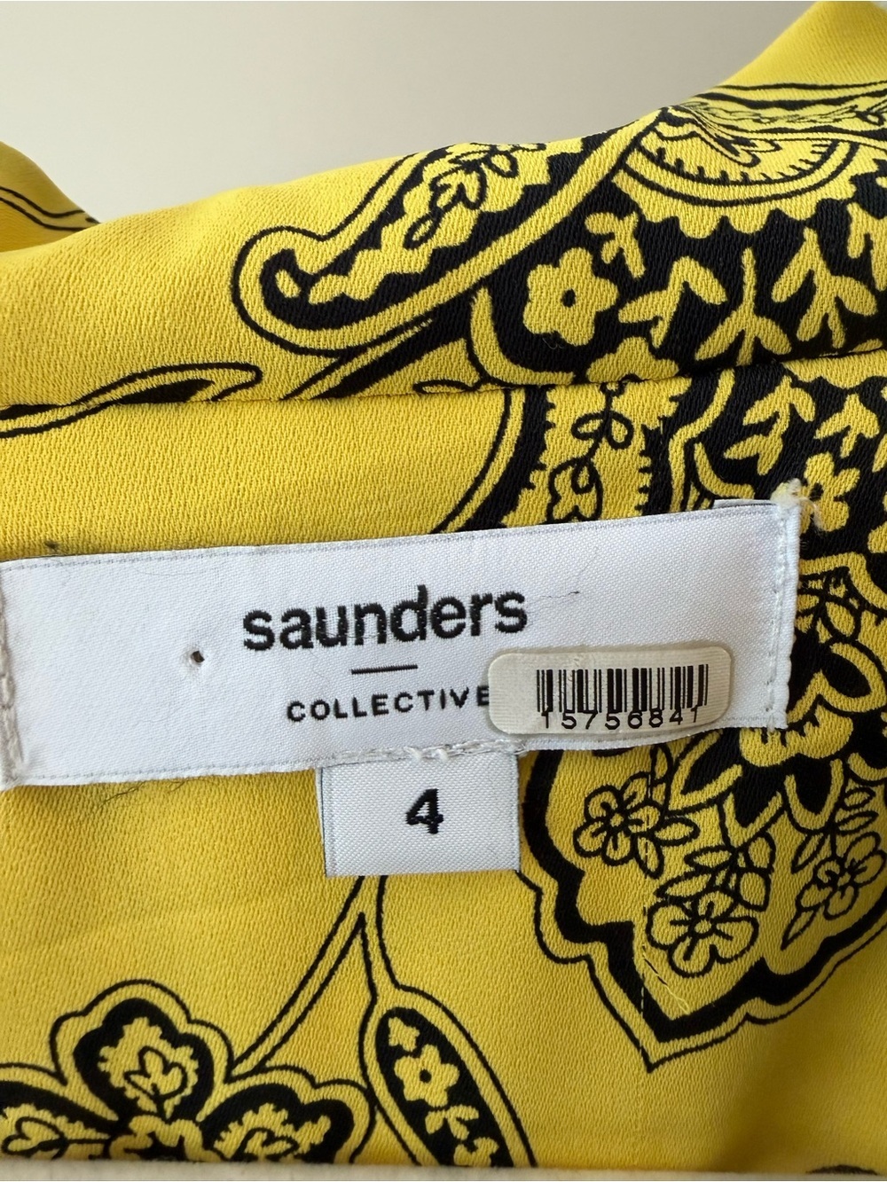 VGUC Saunders Collective Yellow Paisley Print Boxy Top Sz 4 - Picture 3 of 6